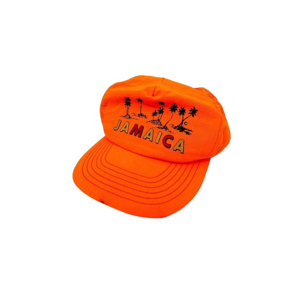 Sun Island Neon Orange Jamaica Trucker Hat 1980s Snaps